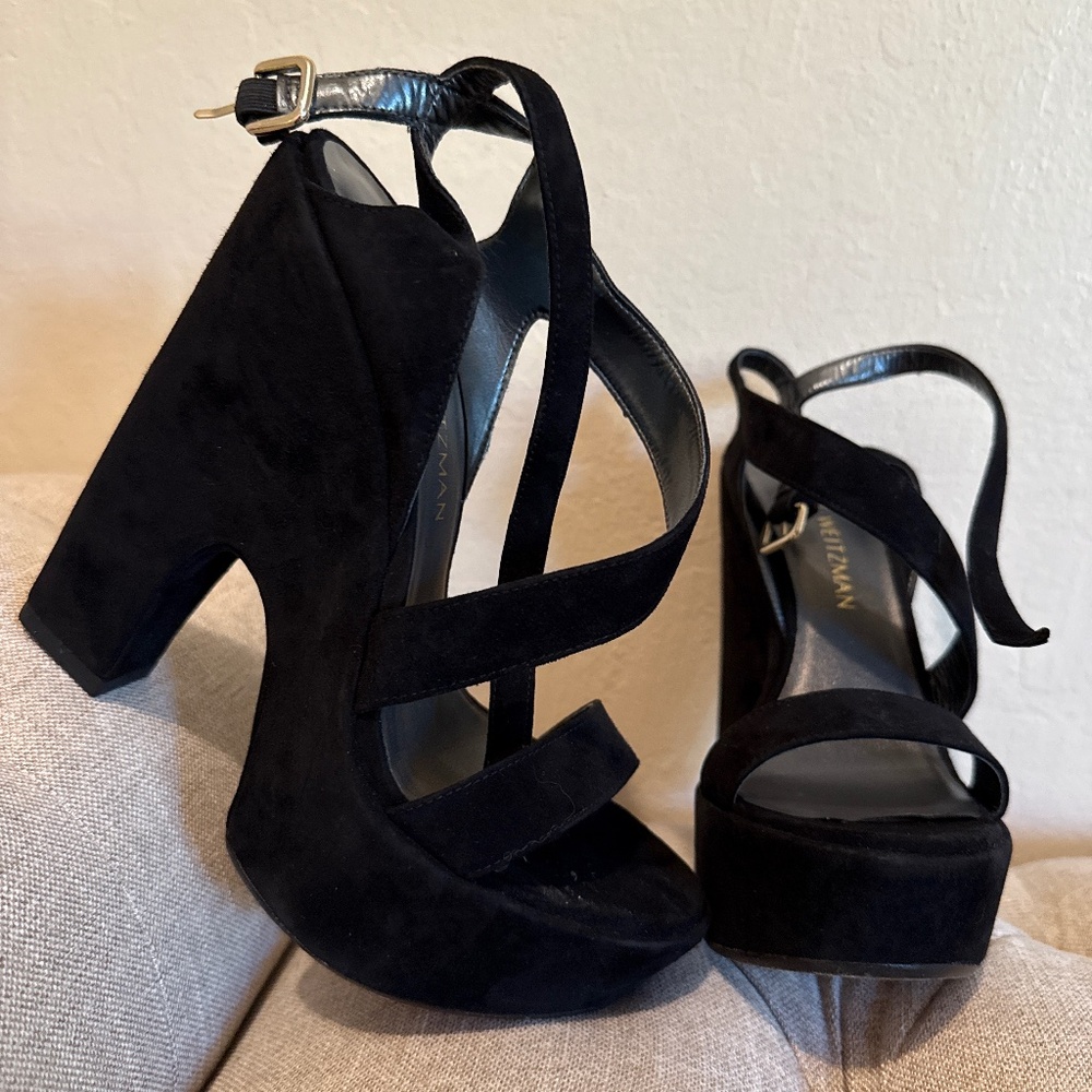 STUART WEITZMAN "Saucy" platform sandals shoes in black